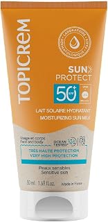 Topicrem - Sun Protect, Lait Solaire Hydratant Visage et Corps SPF50+ - Crème Solaire Très Haute Protection, Hydrate 24h - Soin Peaux Sensibles, Dès 3 Ans - Parfum Ensoleillé - 50 ml - Image 1