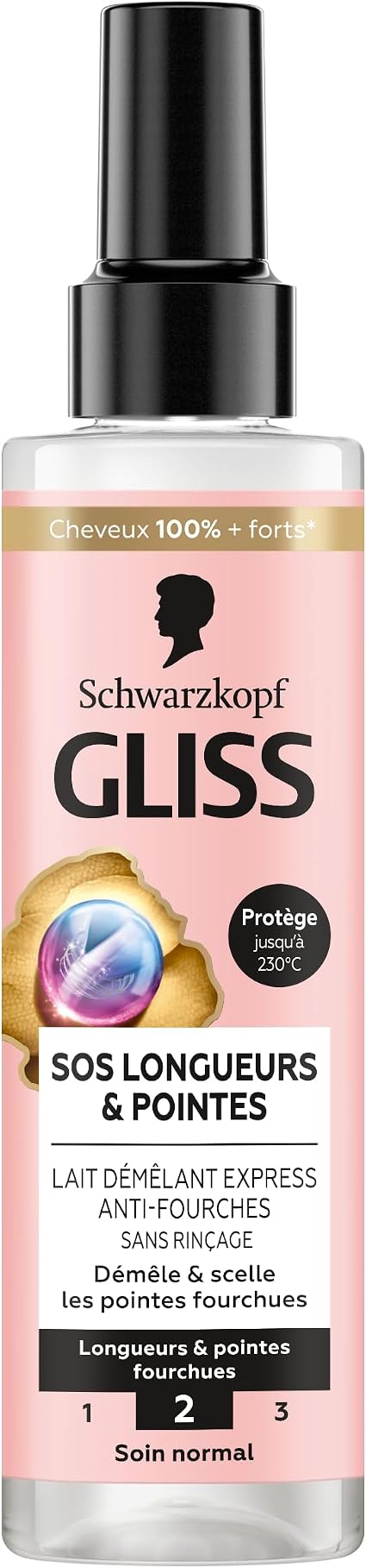 Schwarzkopf GLISS- Express Detangling Milk – SOS Lengths & Ends – Anti-Split Ends – Protects Up to 230°C – Detangles & Seals Split Ends – Normal Care – 200 ml - Image 1