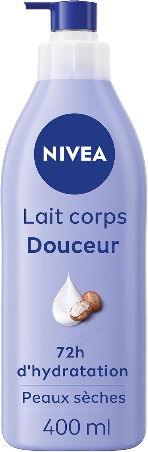NIVEA Lait corps Hydratant Douceur 72h (1 x 400 ml) — Crème hydratante à l'Acide Hyaluronique pur & Beurre de karité — Soin pour le corps avec sérum hydratant nourrissant peaux sèches - Image 1