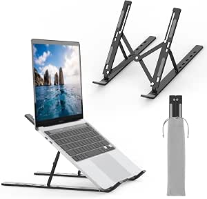 GRIFEMA GB1054B Adjustable Laptop Stand, Foldable Aluminum PC Stand 6 Levels Height, Compatible with MacBook Air/Pro, Dell 10-17.3 Inch, Lightweight and Stable – Black - Image 1
