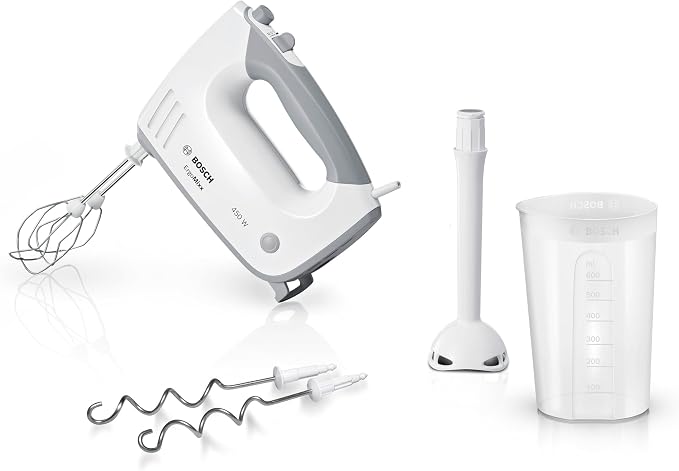 Bosch ErgoMixx MFQ36440 – Multipurpose Hand Mixer with Multiple Accessories – 450 W Power – Colour: White - Image 1