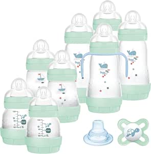 Mam Easy Start anti-colic bottle, 8 bottles in sizes of 130 ml, 160 ml and 260 ml, 1 Start Nano, 4 sealing discs, 1 extra soft spout, assorted colours, 7 to 30 g - Image 1