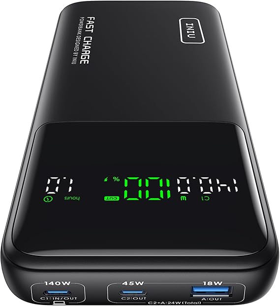 INIU External Battery, 140W Power Bank 27000mAh, Portable Battery USB C Input & Output PD3.1 Quick Charge, Compatible with Macbook Pro iPhone16 15 14 13 Samsung S23 iPad Steam Deck etc - Image 1