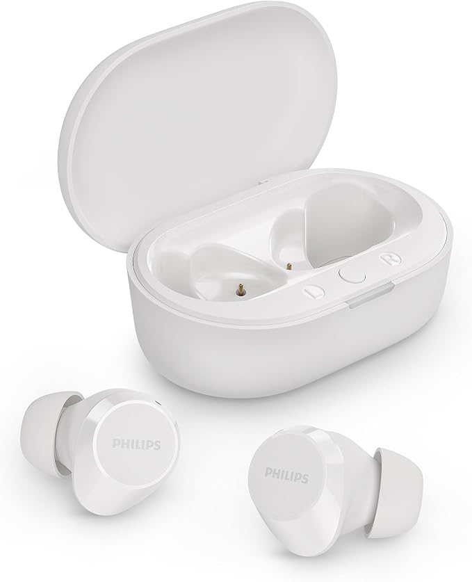 Philips TAT1209WT True Wireless in Ear Bluetooth Headphones - Small Buds. Great Value Natural Sound. Dynamic Bass, Pocket-Sized Charging Case, Clear Calls - White - Image 1