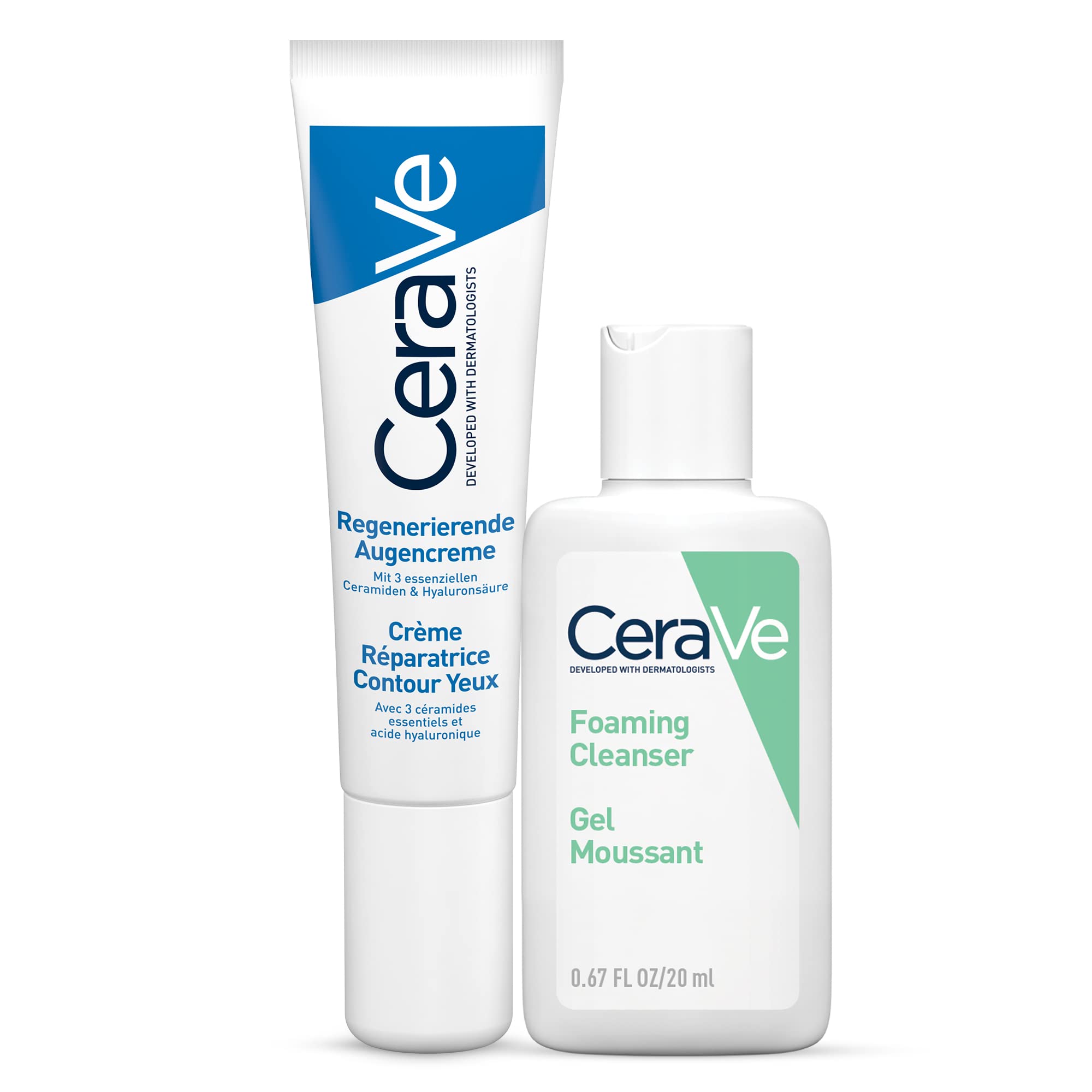 CeraVe Onion Contour Cream for Bags and Glasses with Hyaluronic Acid and Niacinamide, 15ml + Travel Size Cleansing Foam, 20ml - Image 1