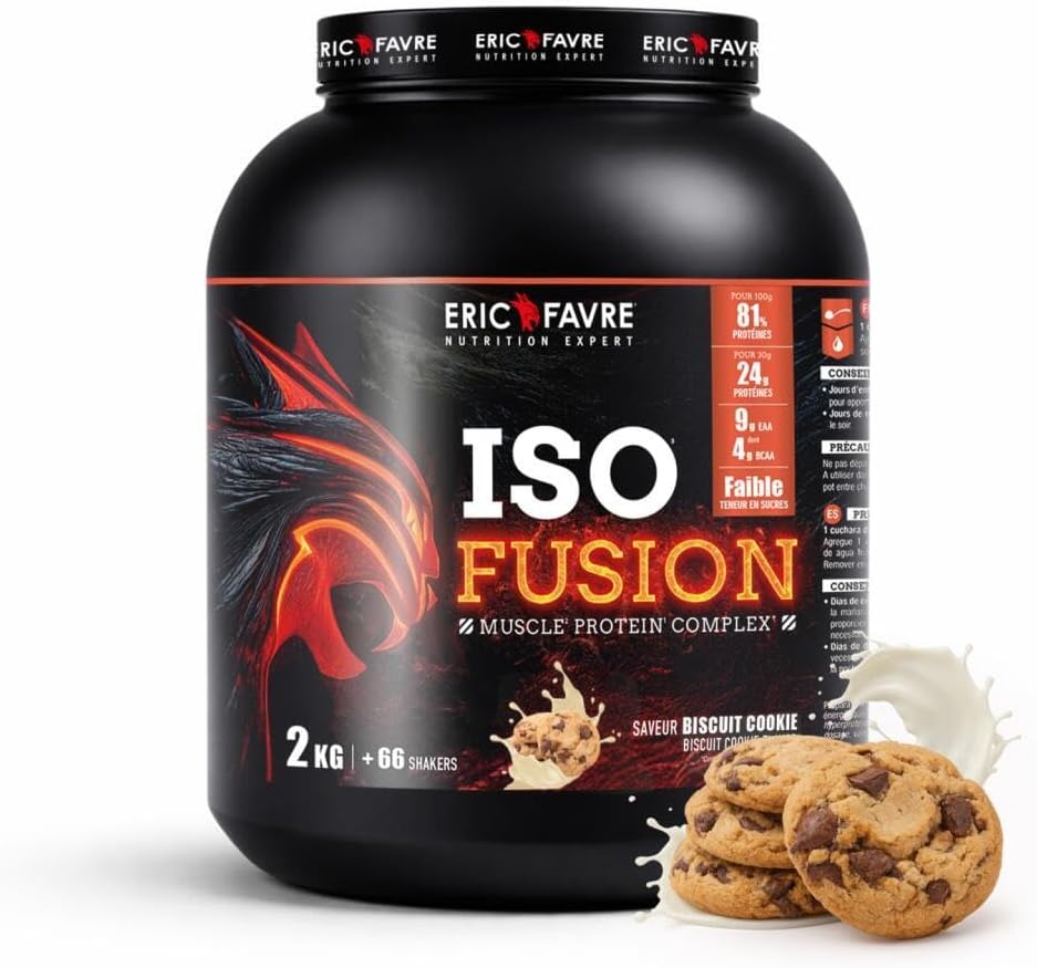 ISO FUSION - 81% protein, 9g EAA including 4g BCAA per shaker - 5-source complex - High Digestibility & Absorption - Low in sugars - 2kg - Cookie flavour - Eric Favre - Image 1