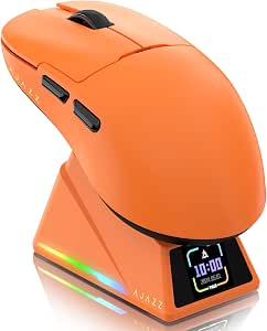 ATTACK SHARK Ajazz AJ159APEX PAW3950 Wireless Gaming Mouse, 42K DPI, 8K Hz Wireless Polling Rate, RGB Magnetic Charging Station with Color Display, 56g Superlight, 2.4G/BT/Wired, PC/Mac, Orange - Image 1