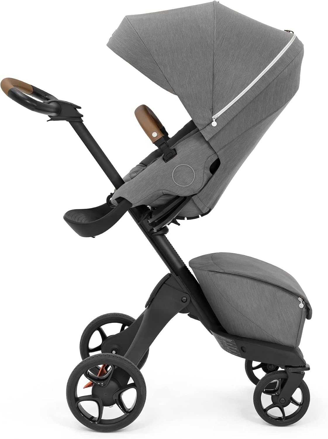 Stokke Xplory X Grey Deluxe Stroller - Adjustable for Baby and Parents' Comfort - Padded, Harness and Reflective Zip for Safety - Folds in a Flash - Image 1