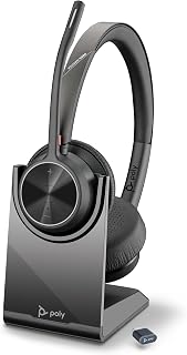 Voyager 4320 UC Wireless Headset and Charging Stand, Binaural Headsets with Noise Cancelling Microphone Boom, Connecting to PC/Mobile Phone via Bluetooth, Functions: Teams, Zoom - Image 1