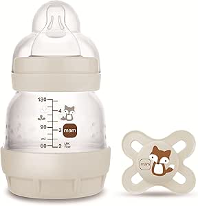 MAM - Anti-Colic bottle + innovative Start A112 teat - Patented anti-colic system with 0 teat of SkinSoft TM Ultra Soft Silicone for babies from 0 months, 130 ml, neutral, 1 piece - Image 1