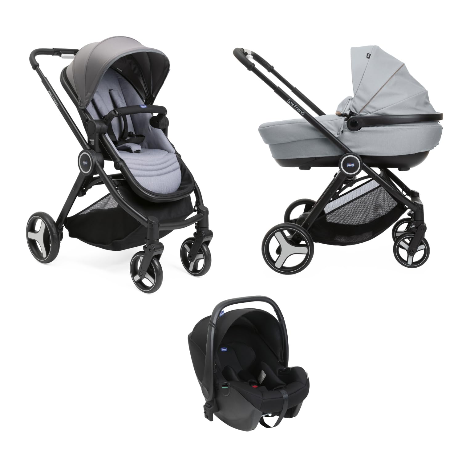Chicco Trio Best Friend 3-in-1 Modular System with Pushchair, Carrycot and Baby Car Seat 40-80 cm with Compact Folding Closure - Image 1