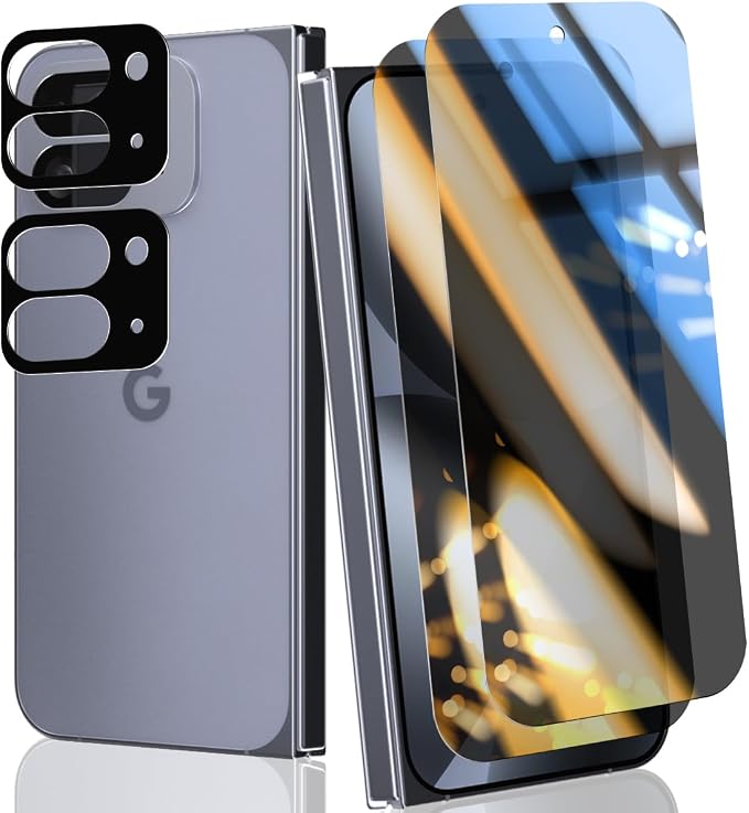 2 + 2 Pieces Tempered Glass Screen Protector for Google Pixel 10 Pro Fold Privacy Screen Protector, Anti-Spy Screen Protector and Lens Protector, Anti-Spy, 9H Hardness Anti-Scratch - Image 1