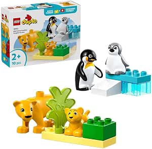 LEGO Duplo Wild Animal Families: Penguins and Lions - Fine Motor Skills Game for Girls or Boys from 2 Years Old - Early Learning Toy - 4 Animal Figurines & Accessories - Gift Idea 10442 - Image 1