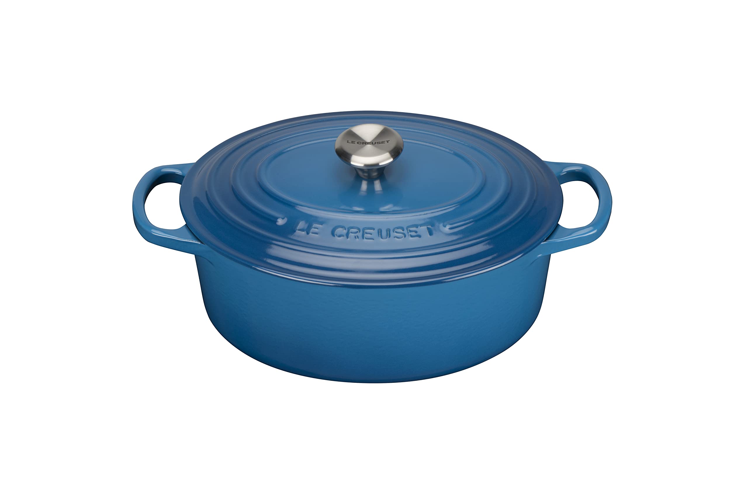 LE CREUSET, Signature Enamelled Cast Iron Casserole Dish with Lid, Ø 25 cm, Oval, Compatible with All Heat Sources (Induction Included), Capacity: 3.2 L, 3.65 kg, Marseille Blue - Image 1