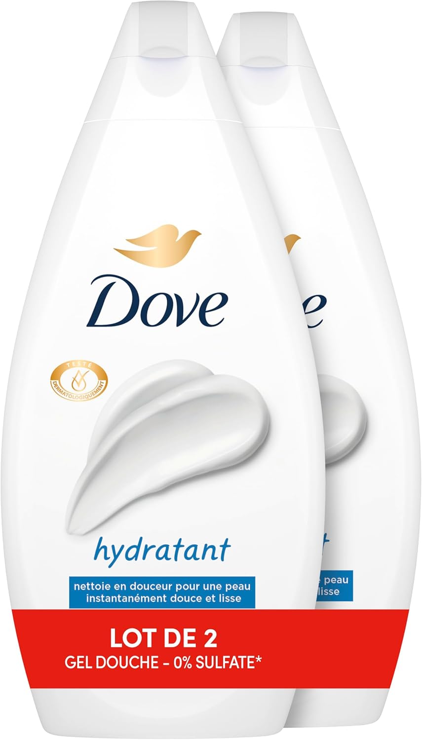 DOVE - Gel Douche - Essentiel Hydratant - Nettoie en douceur et adoucit la peau - Testé dermatologiquement - 0% Sulfate (lot promo de 2x 450ml) - Image 1