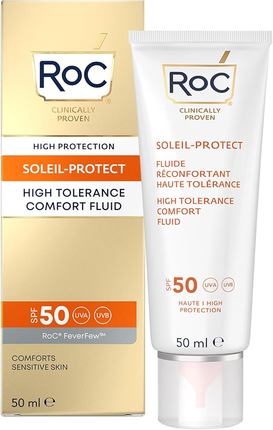 RoC - Soleil-Protect High Tolerance Comfort Fluid SPF 50 - Facial Moisturizer - Hypoallergenic Sunscreen - Sensitive Skin - 50 ml - Image 1