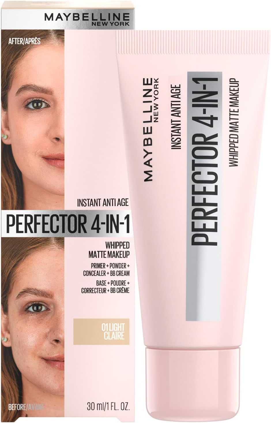 Maybelline New York - 4-in-1 Multi-purpose Matifying Complexion Perfector - Instant Anti-Age Perfector Foundation - Shade : 01 LIGHT - Capacity: 30 ml - Image 1