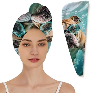 Serviette à cheveux en microfibre pour femme – Bulldog Diving Super absorbante à séchage rapide – Design boucle élastique anti-frisottis doux pour cheveux bouclés, épais et longs - Image 1