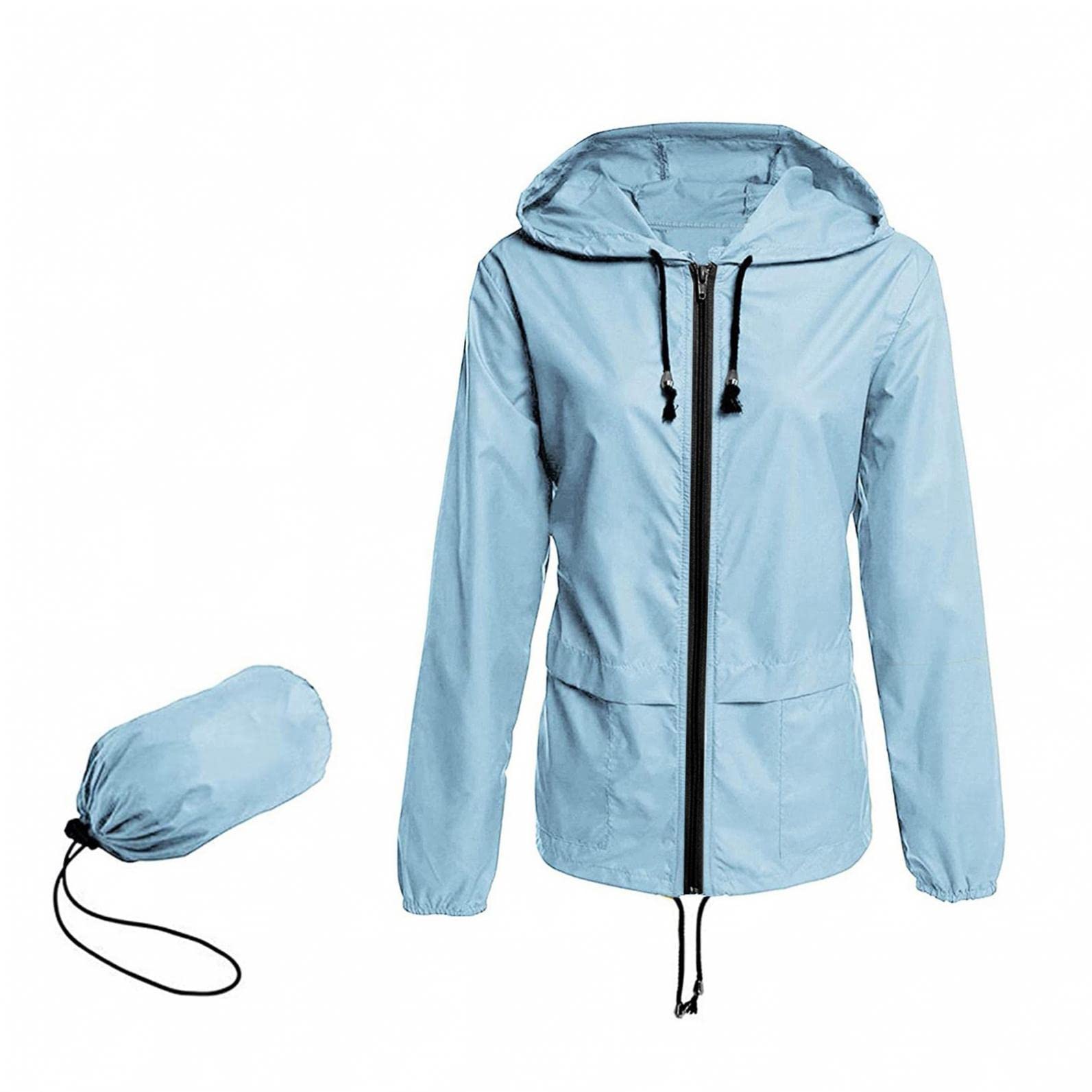 Women's rain jacket, waterproof and breathable, transitional outdoor jacket, lightweight jacket with hood, windproof, for hiking, travel, trekking, biking - Image 1