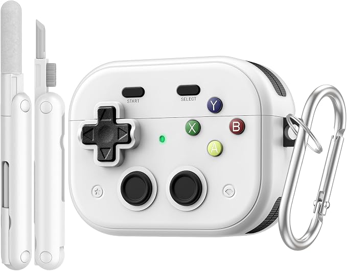 TiMOVO AirPods Pro 3 Case (2025) Case with Secure Locking Clip, Game Design Protective Hard Case for Apple AirPods Pro 3rd Generation, Cleaning Kit and Keychain, White - Image 1