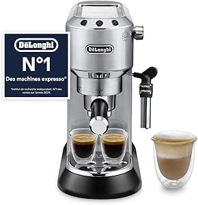 De'Longhi Dedica Style EC685.M, Espresso Machine with Professional Milk Frothing Nozzle, Only 15 cm Wide, 1 Litre Tank, Metal Case, Compatible with E.S.E Pods, Metal - Image 1