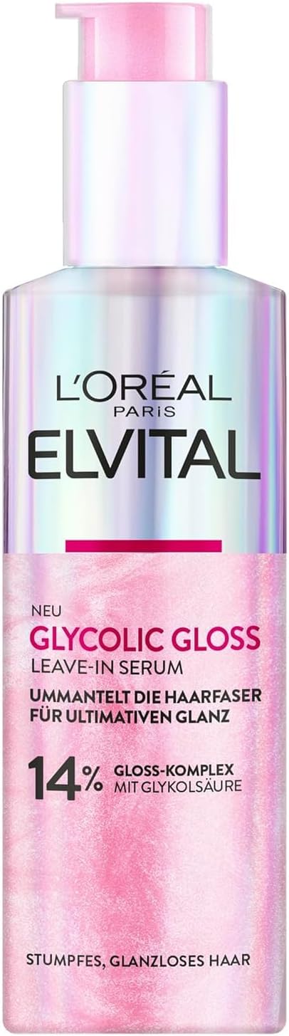 L'Oréal Paris Elvital Glycolic Gloss Serum for Dull and Dull Hair, Hair Care for Intense Flexibility and Ultimate Shine, Glycolic Acid, 150 ml - Image 1