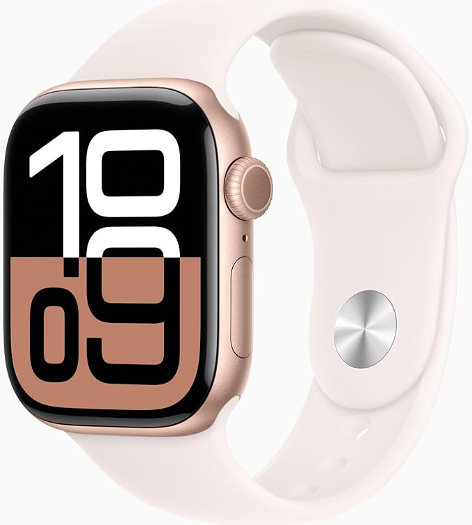 Apple Watch Series 10 [GPS, 42mm] - Rose Gold Aluminium Case with Soft Pink Sport Strap, S/M (Refurbished) - Image 1