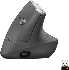 Logitech MX Vertical Ergonomic Wireless Mouse Multi-Device Bluetooth or 2.4GHz with Unifying USB Receiver, 4000 DPI Optical Tracking, 4 Buttons, Fast Charging, Laptop/PC/Mac/iPad OS - Black - Image 1