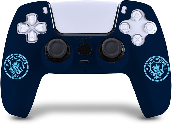 Head Case Designs Officially Licensed Manchester City Man City FC Blue Crest Logo Silicone Skin Case for PS5 Sony DualSense Controller - Image 1