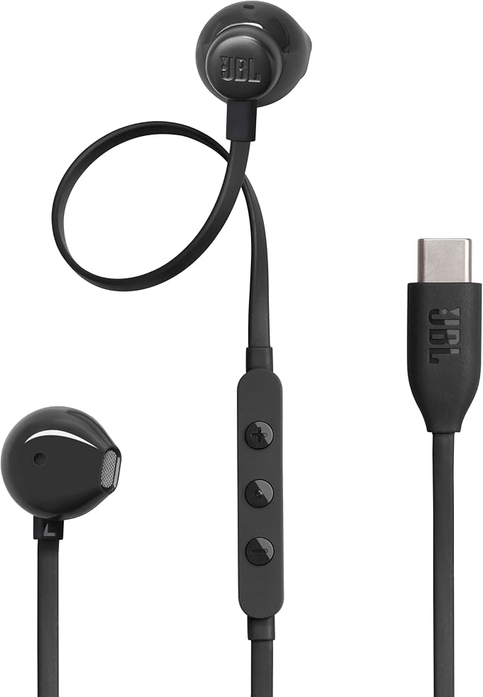JBL Tune 305 C, Hi-Res Wired Headphones, JBL Pure Bass Sound, USB-C Connection, Tangle-Free Flat Cable, Three-Key Remote with Microphone, Black - Image 1