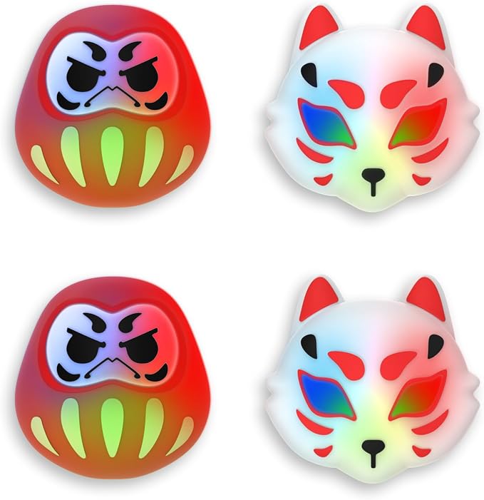 PlayVital LED Protective Cap for PS5 Controller, Joystick Caps for PS4 Analog Stick Cover for Xbox Series/One X S for Nintendo Switch Pro Controller-Daruma & Kitsune - Image 1