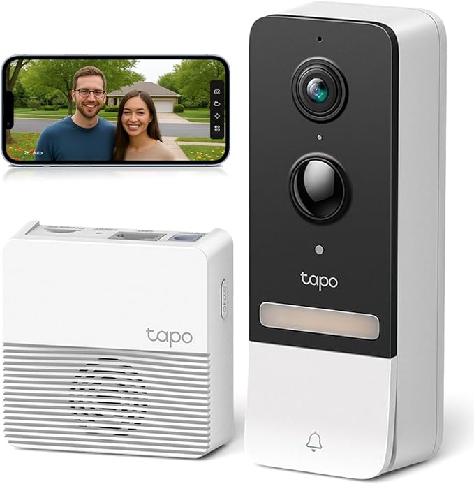 TP-Link Tapo 2K(5MP) Sonnette sans Fil avec Caméra D230S1,Visiophone sans Fil Sonnette Extérieure Étanche IP64 avec Batterie,Hub carillon inclus, Détection De Mouvement PIR,Vision Nocturne en couleurs - Image 1