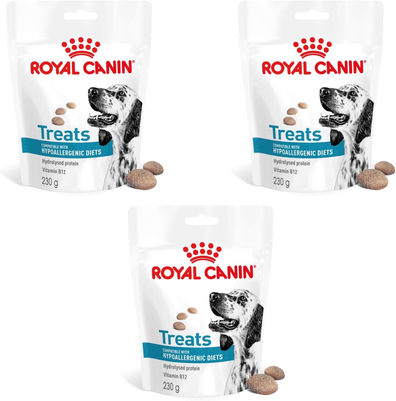Royal Canin Veterinary Hypoallergenic Treats | Pack de 3 | 3 x 230 g | Snacks pour Chiens Adultes de Toutes Tailles & Races | Sachet refermable | Protéines hydrolysées - Image 1