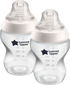 Tommee Tippee Closer to Nature Slow Flow Teat Bottles with Anti-Colic Valve Mimics Breast Shape 260ml Pack of 2 Transparent - Image 1