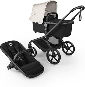 Bugaboo Fox 5 Renew 2-in-1 Offroad Pushchair with Suspension, Easy Folding, Spacious Carrycot, Extendable Seat, One-Handed Operation, Black Frame and Misty White Hood - Image 1