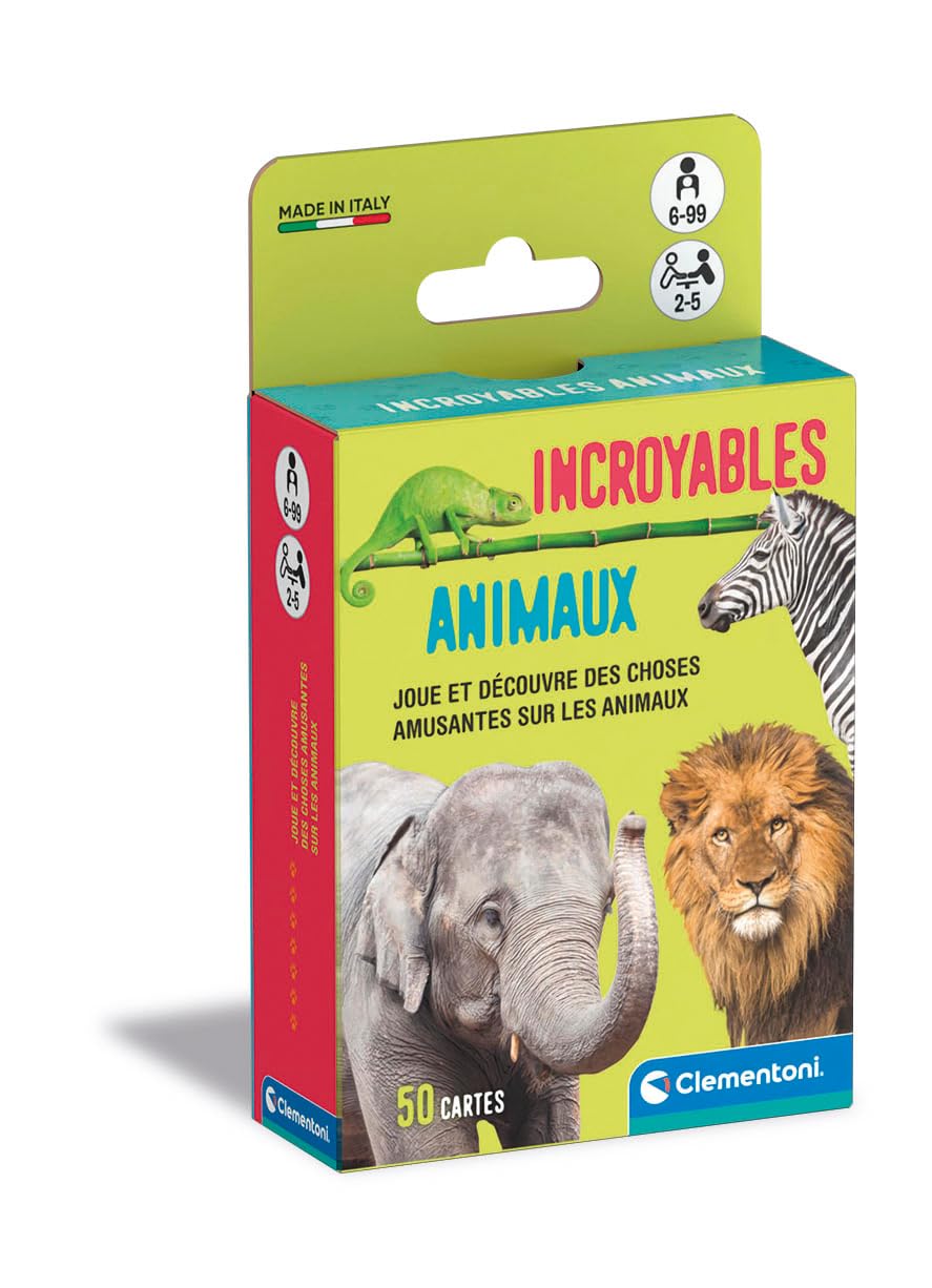 Clementoni | Incredible Animals | Educational Card Game 6+ | 50 Illustrated Cards | 6 Game Modes | Observation, Reflexes, Memory | Compact Size | Children's Board Game - Image 1