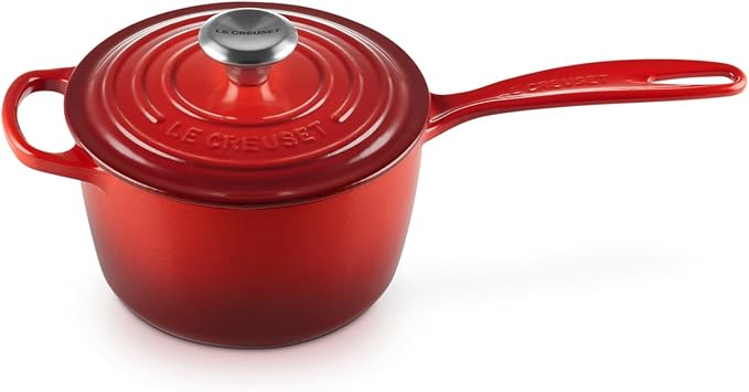 Le Creuset Signature Enamelled Cast Iron Saucepan with Heat Resistant Handle and Lid, 16 cm, 1.2 L, Cherry, 21181160602430 - Image 1