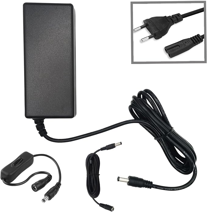 myVolts Charger/Power Supply 24V Compatible with Philips Hue Lightstrip Plus Lamp (AC Adapter) – French Plug – with Extension Cord and In-Line Switch - Image 1