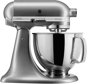 KitchenAid Artisan Kitchen Mixer with Tilt Head and 5 Accessories and 2 Stainless Steel Bowls 4.8 and 3 L Silver Grey - Image 1