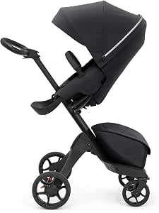 Stokke Xplory X Black Deluxe Stroller - Adjustable for Baby and Parents' Comfort - Padded Harness and Reflective Zip for Safety - Folds in a Flash - Image 1