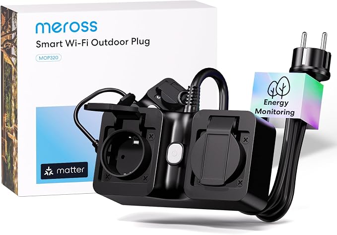 Meross Matter Outdoor Power Strip (Type F), IP44 Waterproof Smart Socket with Matter Simple Setup, Compatible with Apple Home, Alexa and Google Home, Power Consumption Tracking, Voice Control - Image 1
