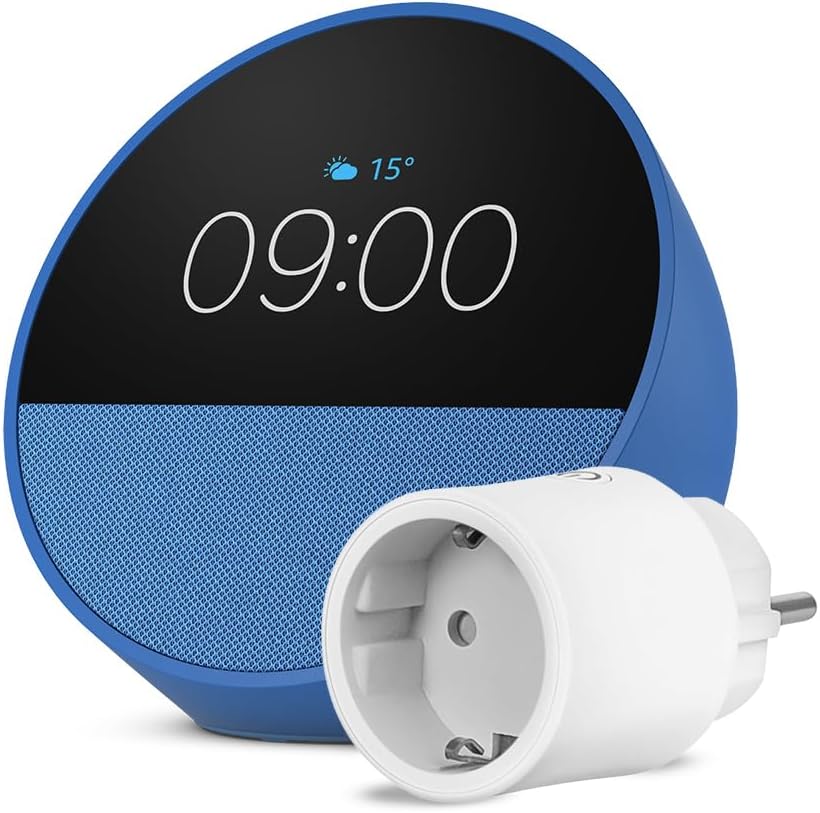 Amazon Echo Spot (Nouvelle génération) | Bleu + OSRAM SMART+ Prise intelligente avec Matter, Fonctionne avec Alexa - Kit de démarrage Maison connectée - Image 1