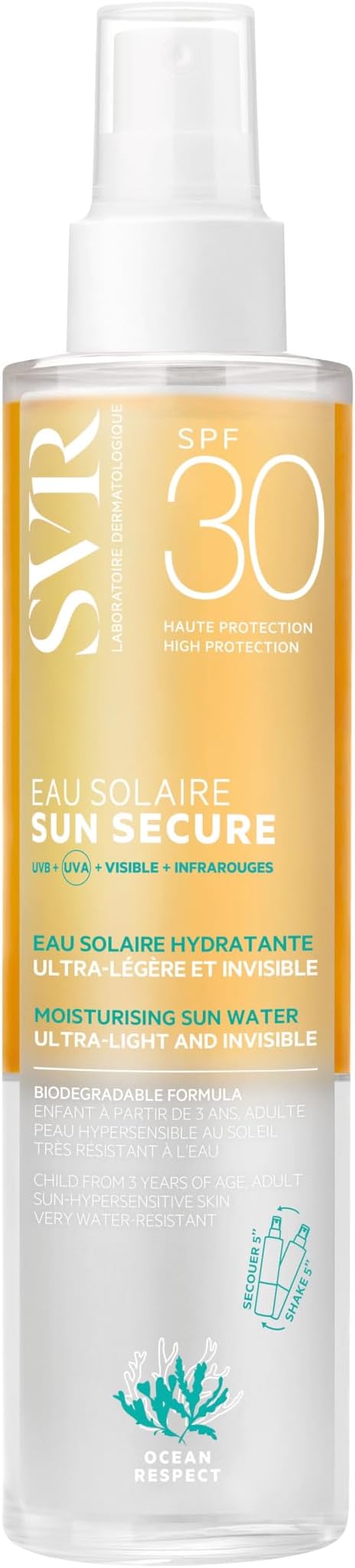 SVR - Sun Secure Solar Water SPF30 - Two-Phase Hydrating Solar Water – High UVA, UVB, Visible Light & Infrared Protection – Sensitive Skin – Niacinamide, Vitamin E – 200 ml - Image 1