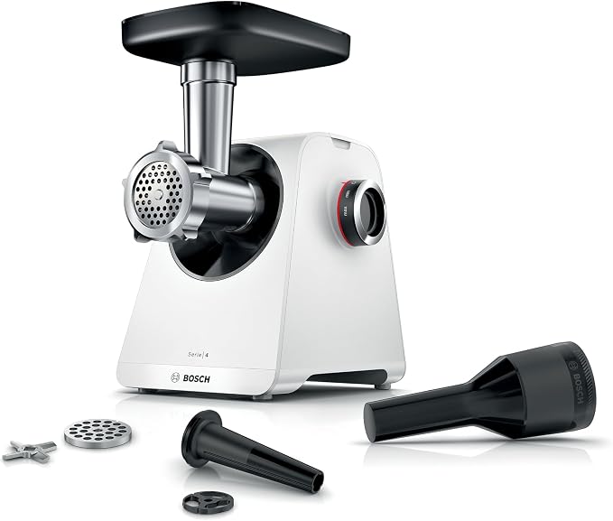 Bosch, MultiPower Series 4 Meat Grinder Powerful 1900 Watt Motor Meat Grinder Sausage Topper, White, MFWS420W - Image 1