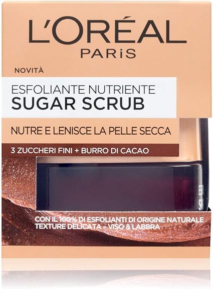 L'Oréal Paris Sugar Scrub Cleanser Exfoliating Nourishing Face & Lip with Crystals Sugar Finish + Cocoa Butter, 50 ml Multicoloured - Image 1