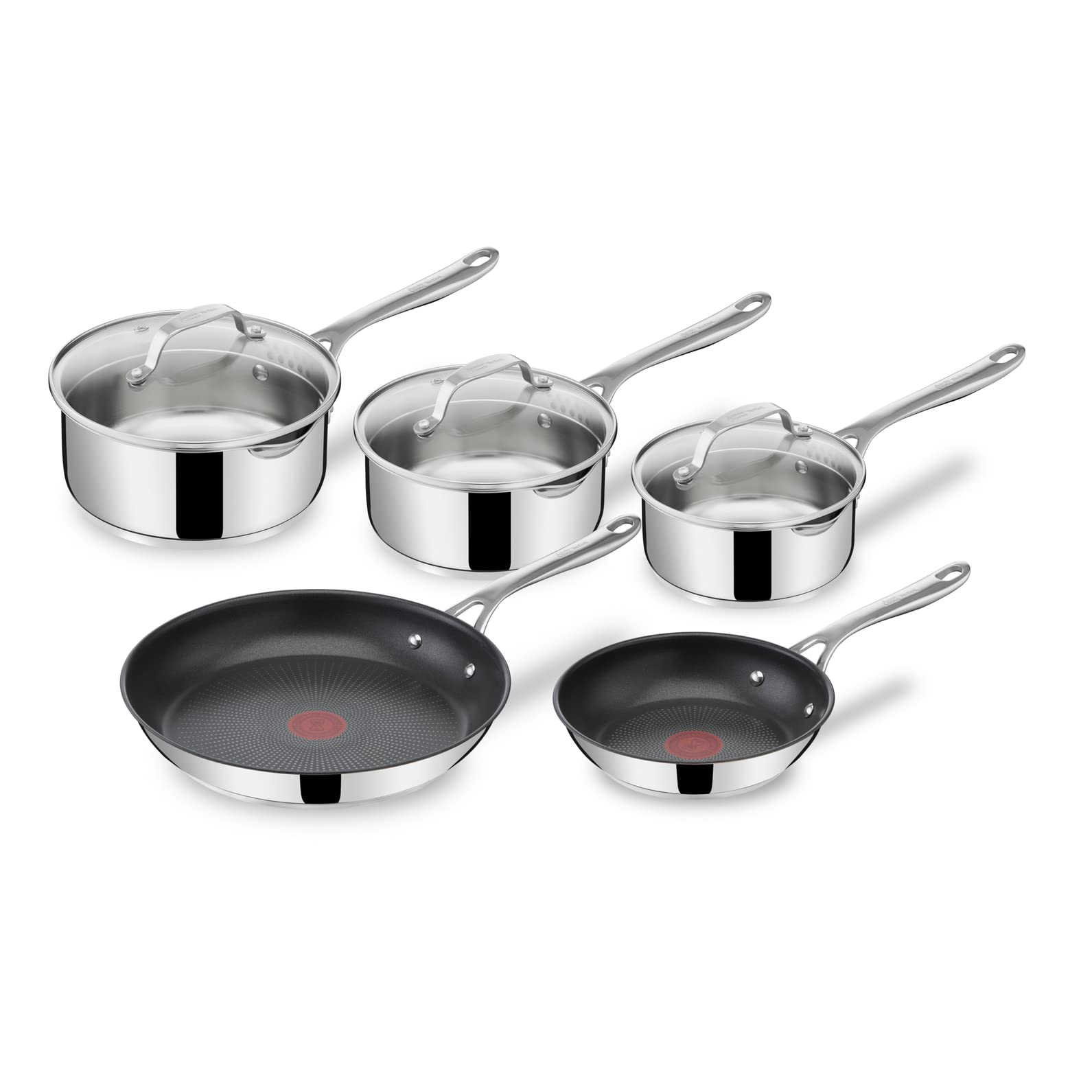 Tefal Jamie Olivers Cook's Direct Inox 8 Piece Cookware Set, 2 Frying Pans, 3 Saucepans + Lids, Non-Stick Coating, Cooking Indicator, Riveted Safe Handle, Induction E304S544 - Image 1