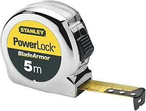 Stanley 0-33-513m Powerlock Blade Armor 5m x 25mm Made in France – Blade Armor Wide Tape Coating – Mylar Coating – Hook 3 Rivets – Anti-Shock Chrome ABS Case – Tape Blocking - Image 1