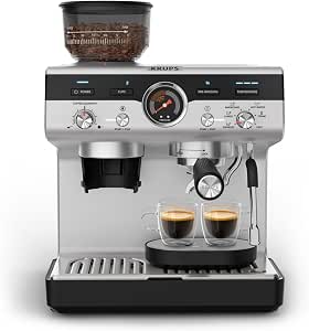 Krups Precision, Manual Espresso Machine with Mill, 30 Grind Levels, 15 Bars, Steam Nozzle, 3 Temperatures, Intuitive Interface, Cappuccino, XP801T10 - Image 1