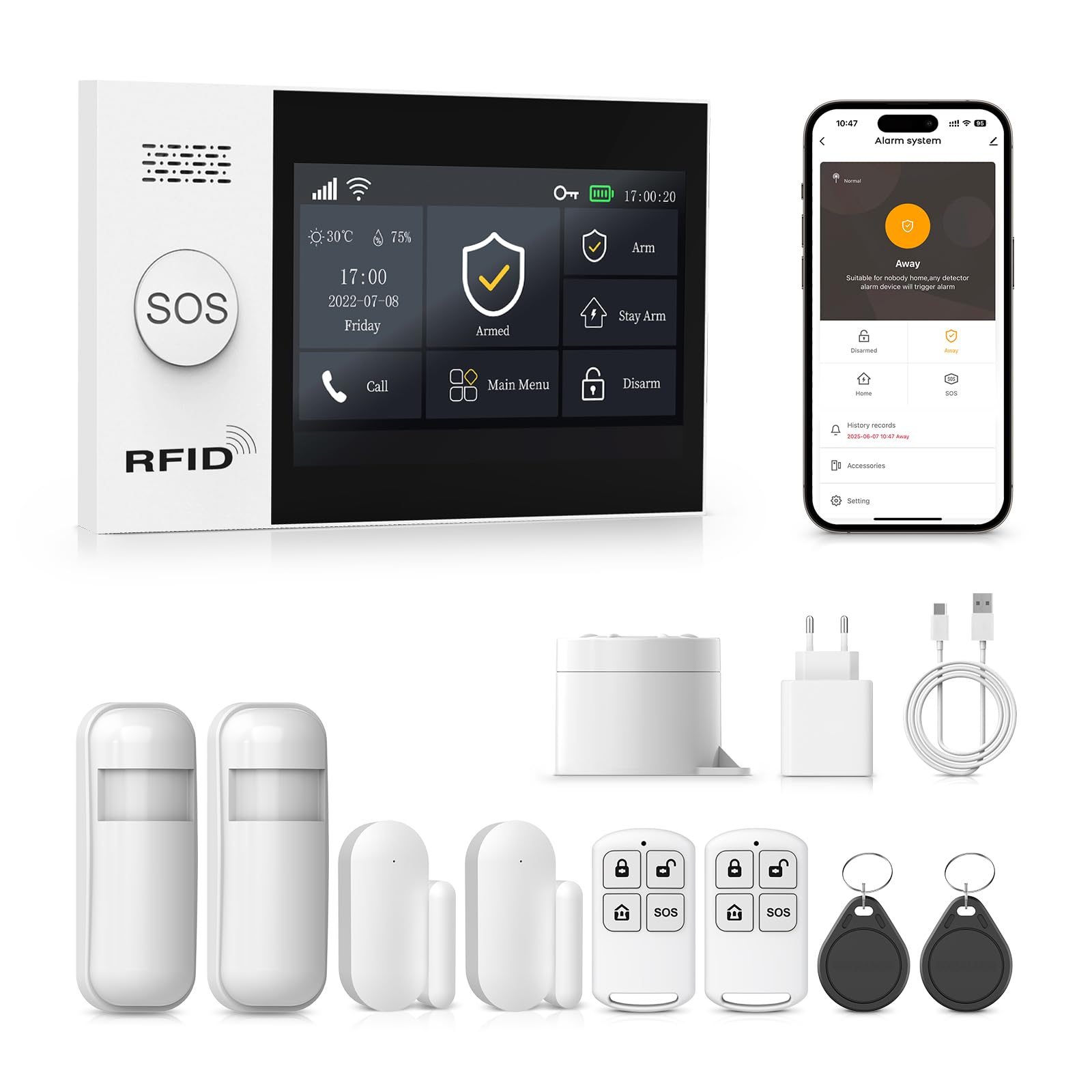 Wireless Home Alarm System, WiFi Home Alarm with APP Control, Motion Detector, Remote Controls, Window and Door Sensors, Siren, Compatible with Alexa, Google - Image 1