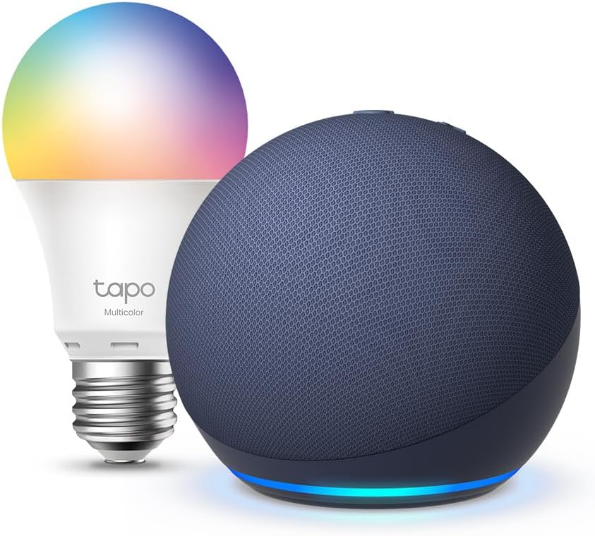 Echo Dot (5e génération) | Bleu marine + Tapo L530EA ampoule connectée LED (E27), Fonctionne avec Alexa - Kit de démarrage Maison connectée - Image 1